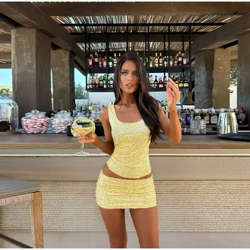 Solennea – Ensemble deux pièces doré aux reflets subtils