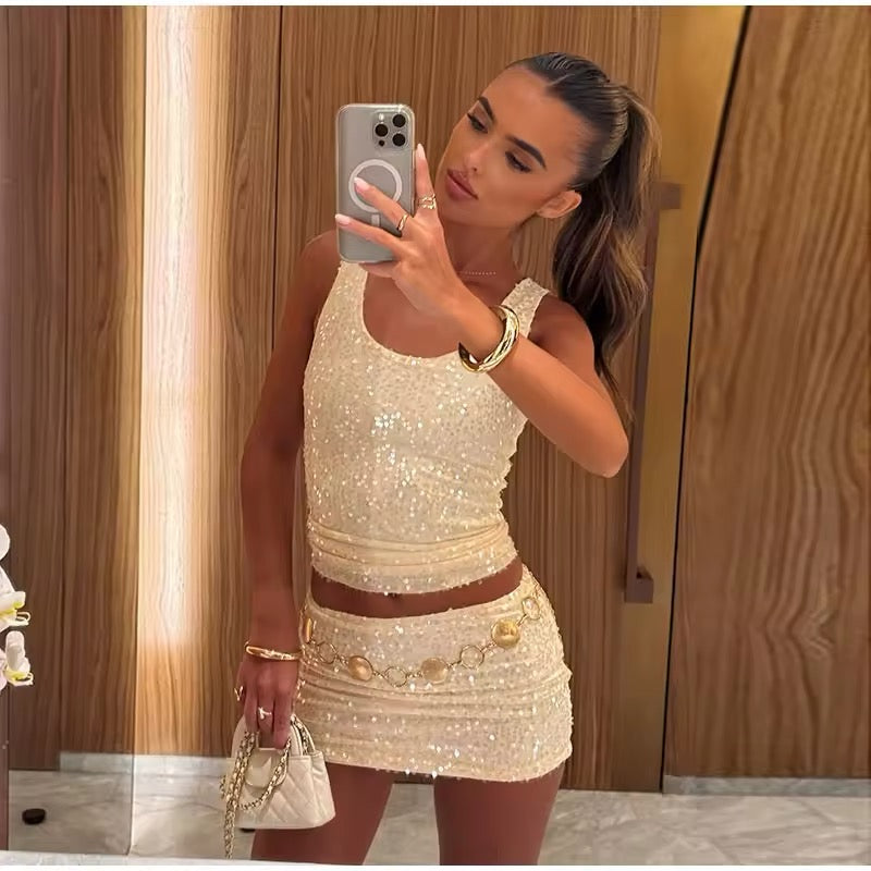 Solennea – Ensemble deux pièces doré aux reflets subtils