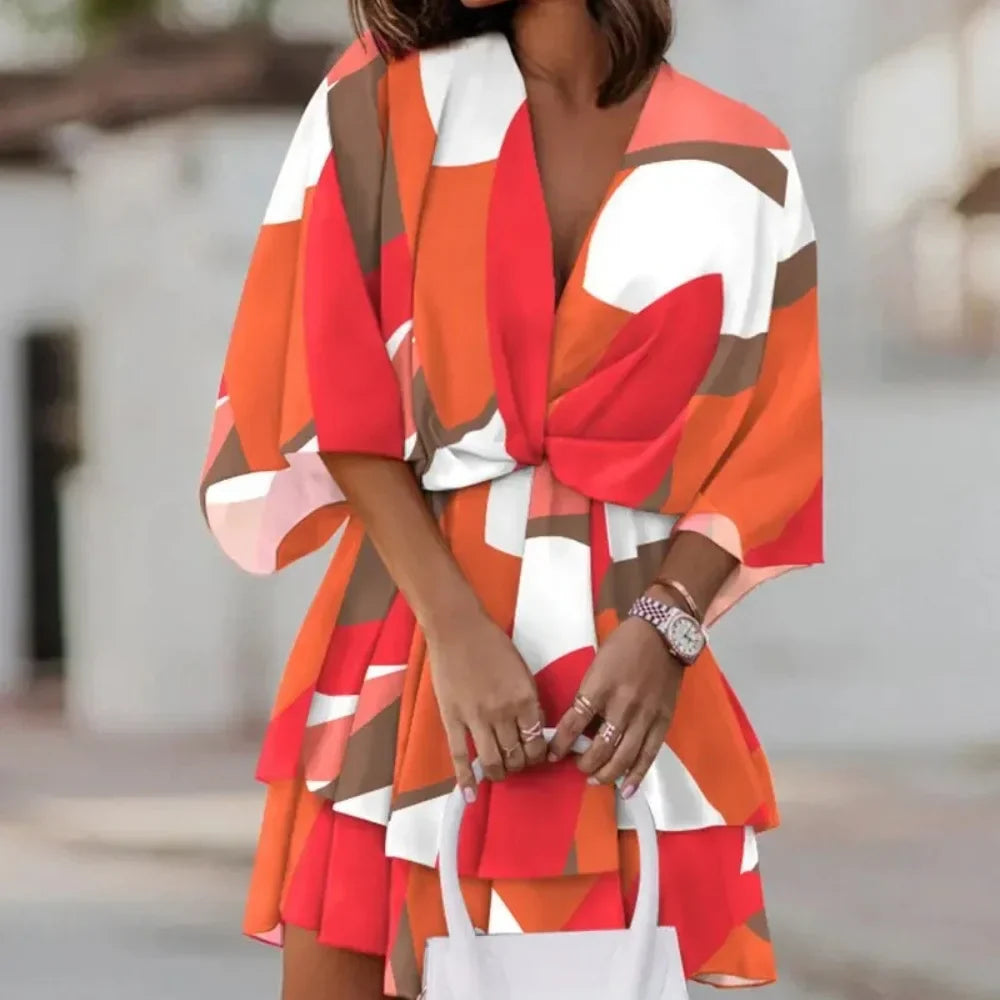 Sofie – Robe élégante avec jupe superposée et col en V