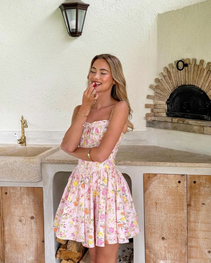 Norelia – Lace Corset Mini Dress with Floral Print