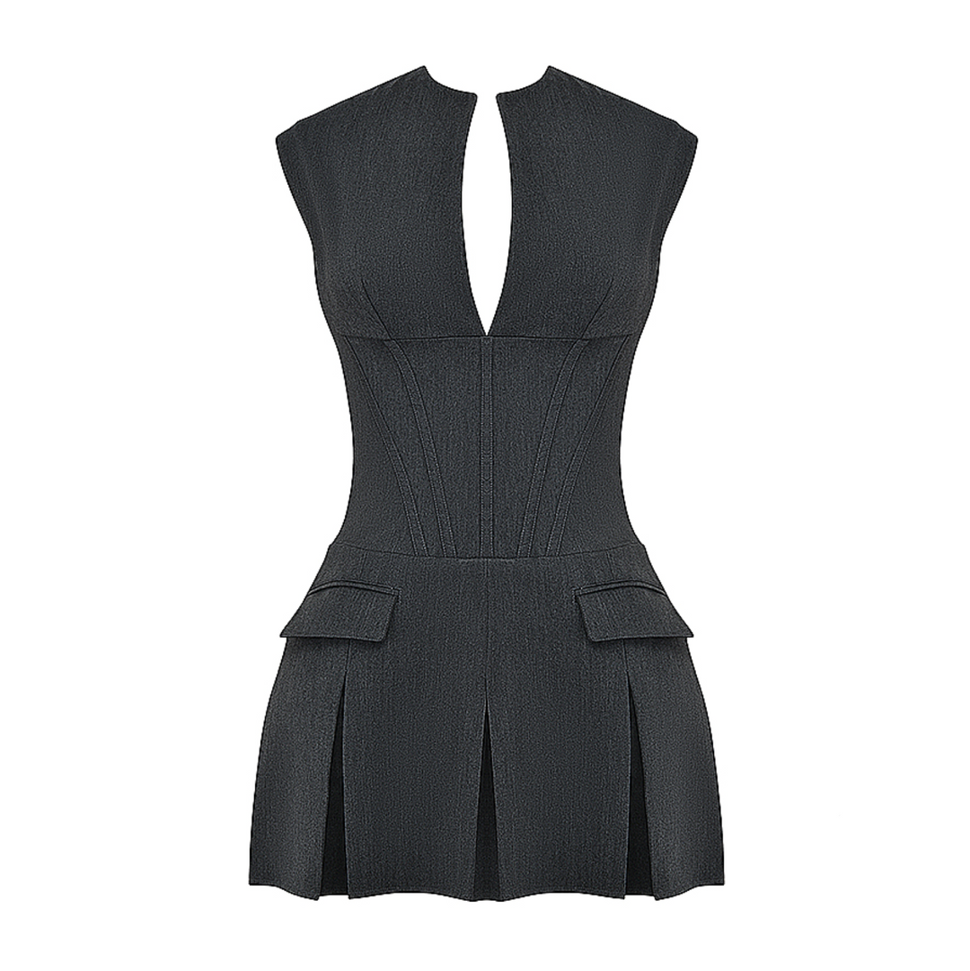 Sylvette – Corset Mini-jurk met Geplisseerde Rok