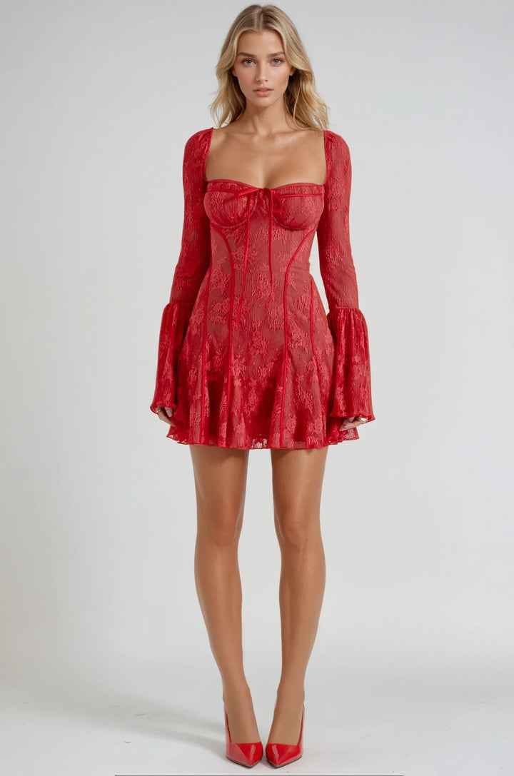 Elirine – Kanten mini-jurk met flared mouwen