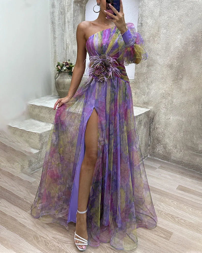 Sarah – Elegante midi-jurk met split en lange mouwen