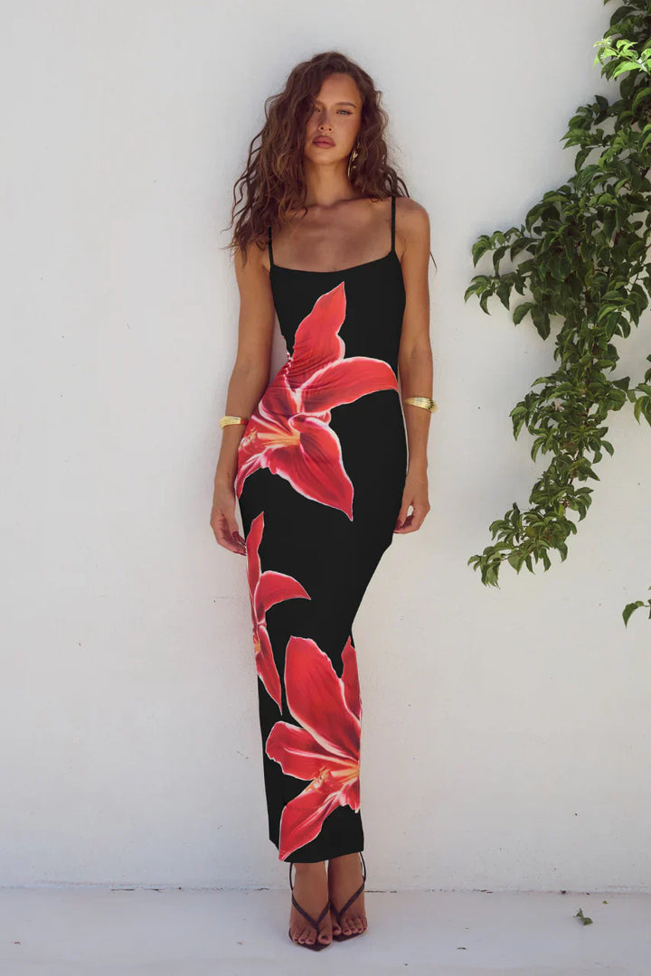 Lyssara – Bloemige Midi-jurk met Back Slit