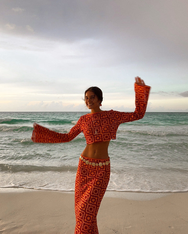 Elorine – Wikkelset met lange mouwen en maxi-rok