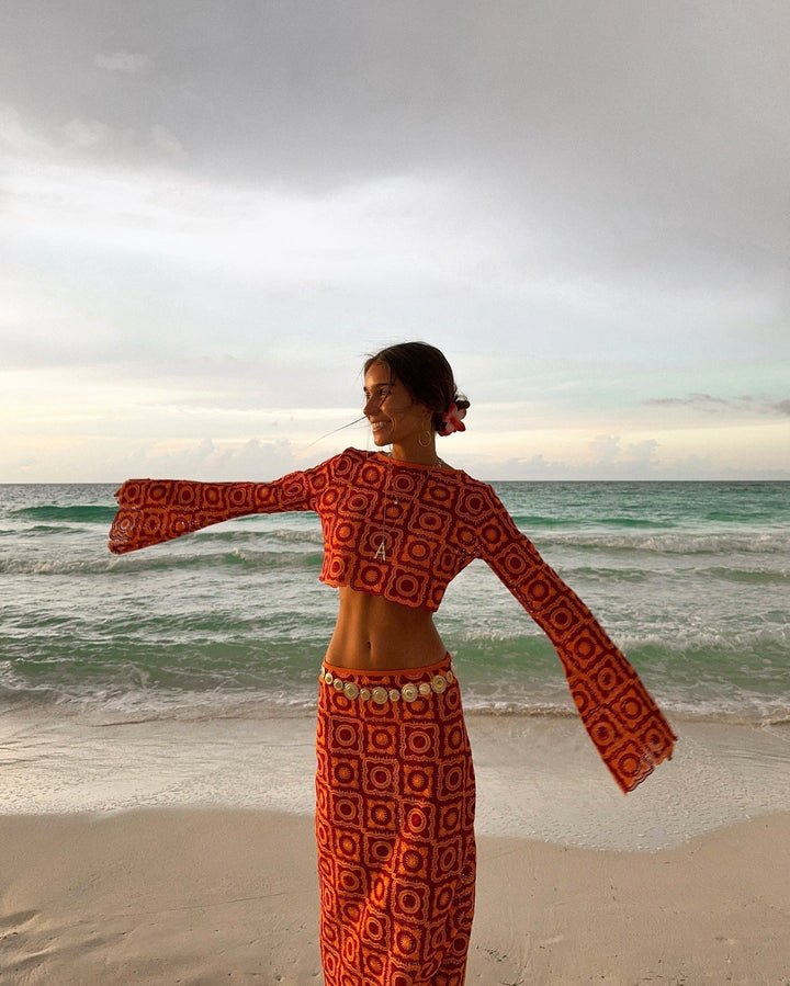 Elorine – Wikkelset met lange mouwen en maxi-rok