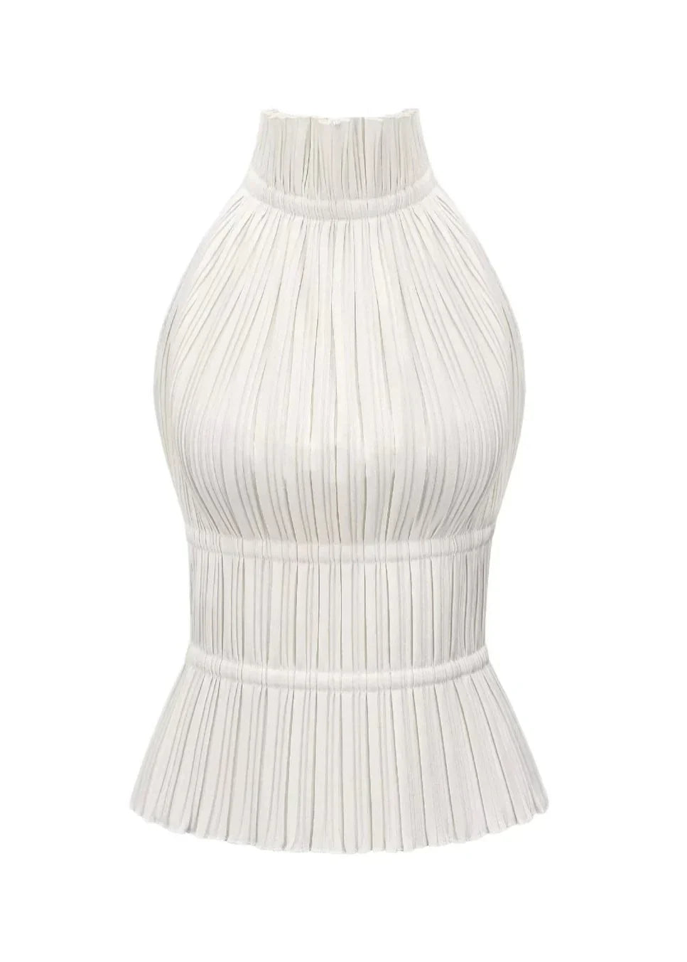 Olivienne – Geplisseerde backless top met halssluiting
