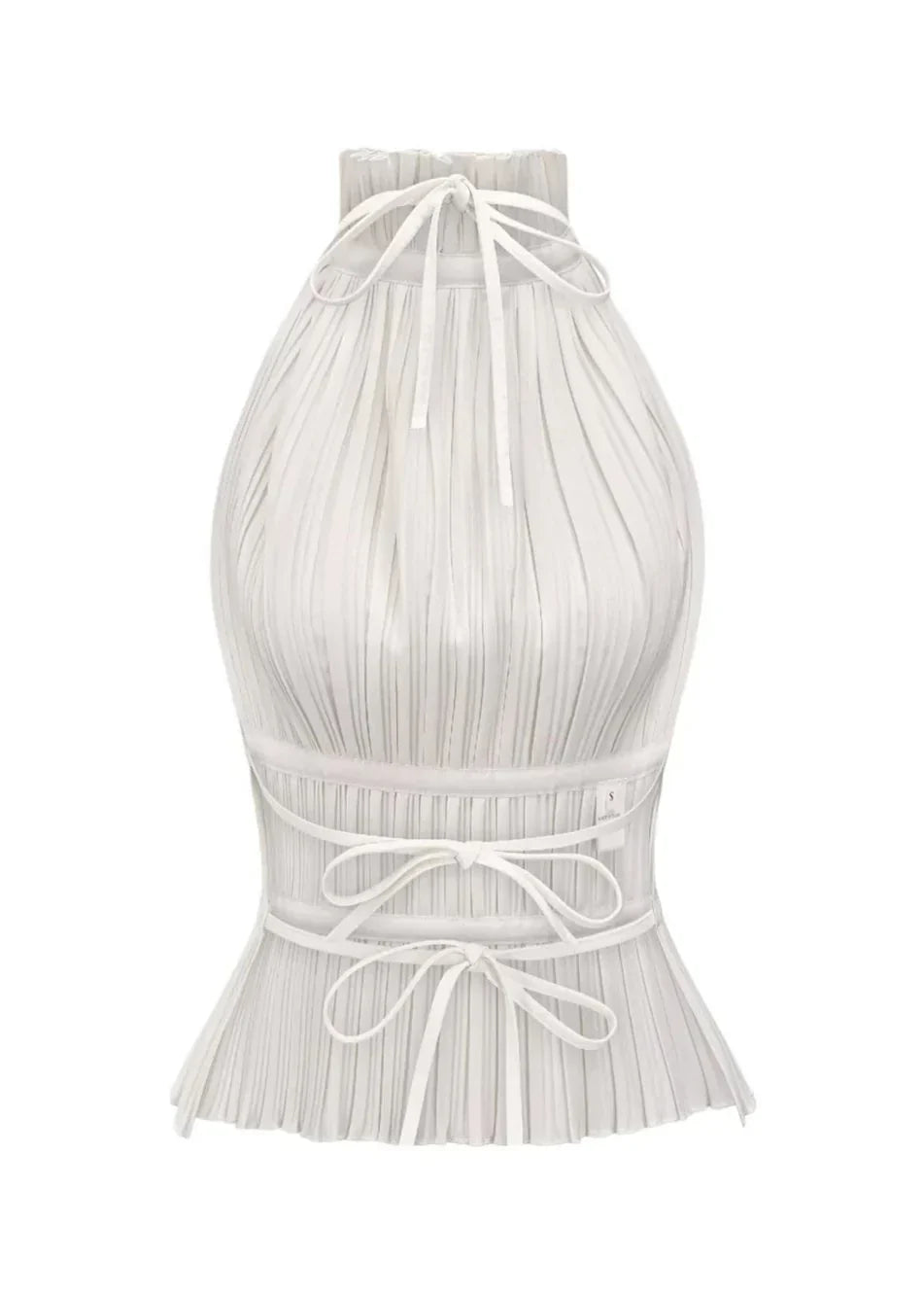 Olivienne – Geplisseerde backless top met halssluiting