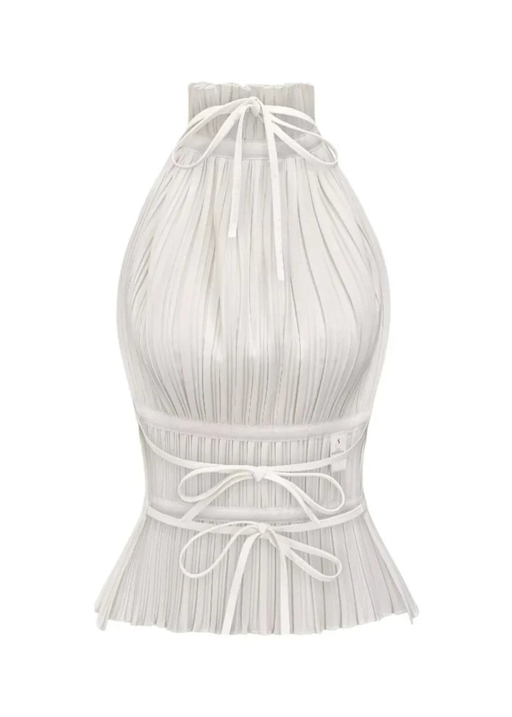 Olivienne – Geplisseerde backless top met halssluiting