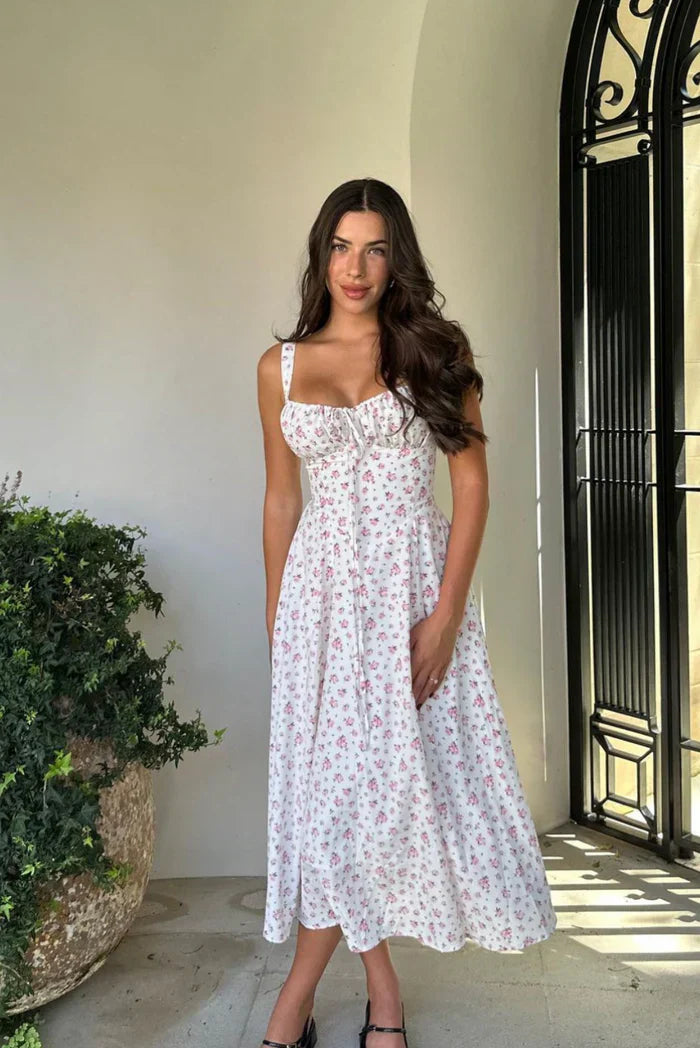 Maurelle – Floral Print Corset Midi Dress