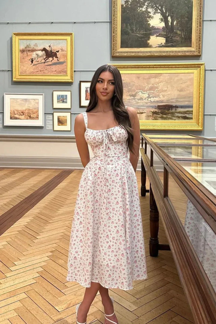 Maurelle – Floral Print Corset Midi Dress