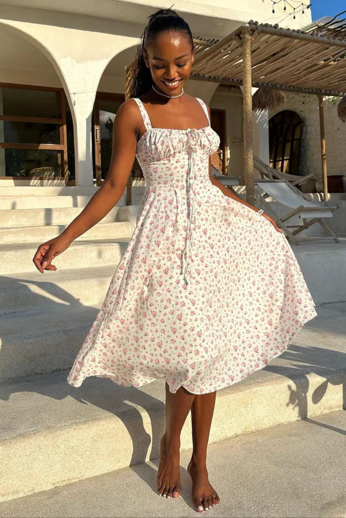 Maurelle – Floral Print Corset Midi Dress