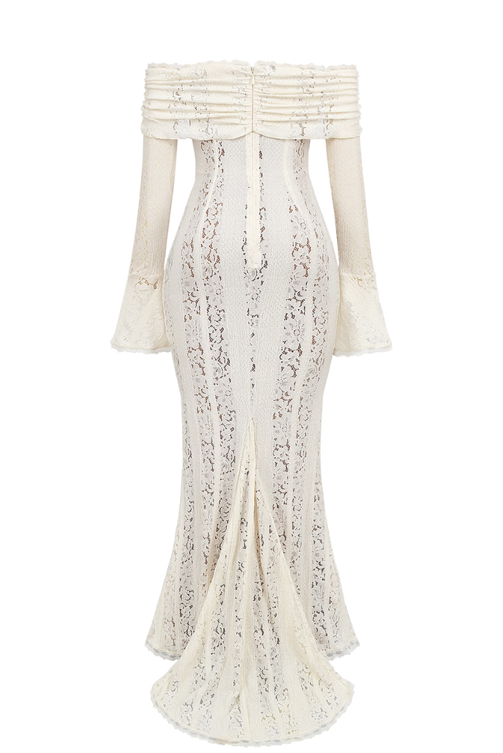 Loréna – Lace off-shoulder maxi dress with decorative details