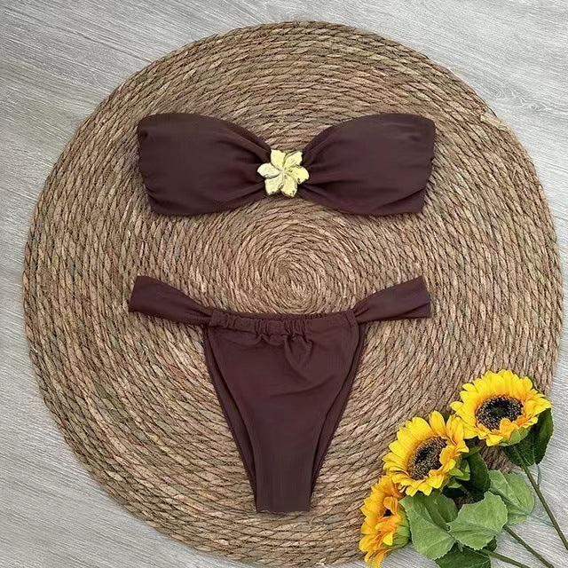 Émera – Bikini bandeau avec détail anneau doré