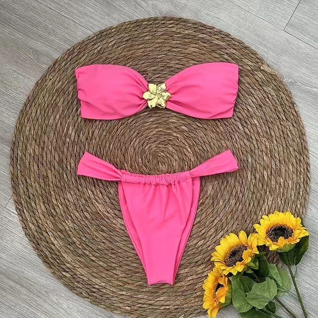 Émera – Bikini bandeau avec détail anneau doré
