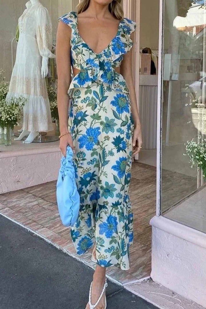 Amelora – Robe romantique à volants et imprimé floral