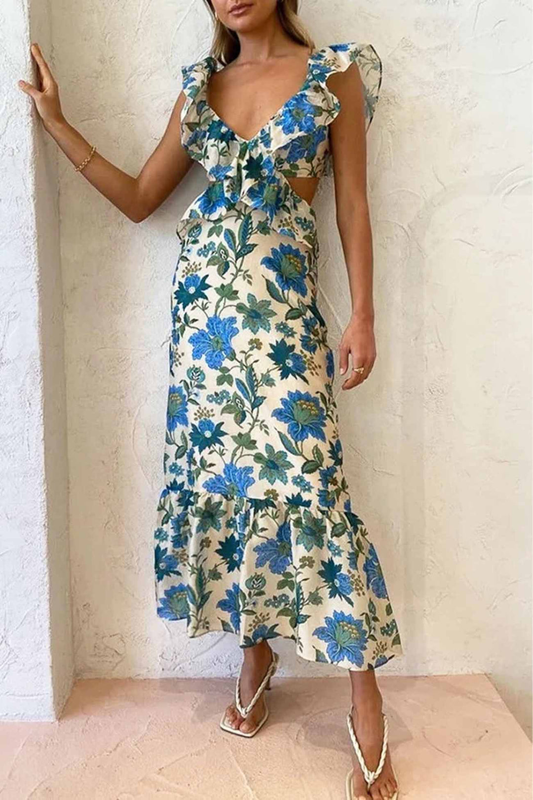 Amelora – Robe romantique à volants et imprimé floral