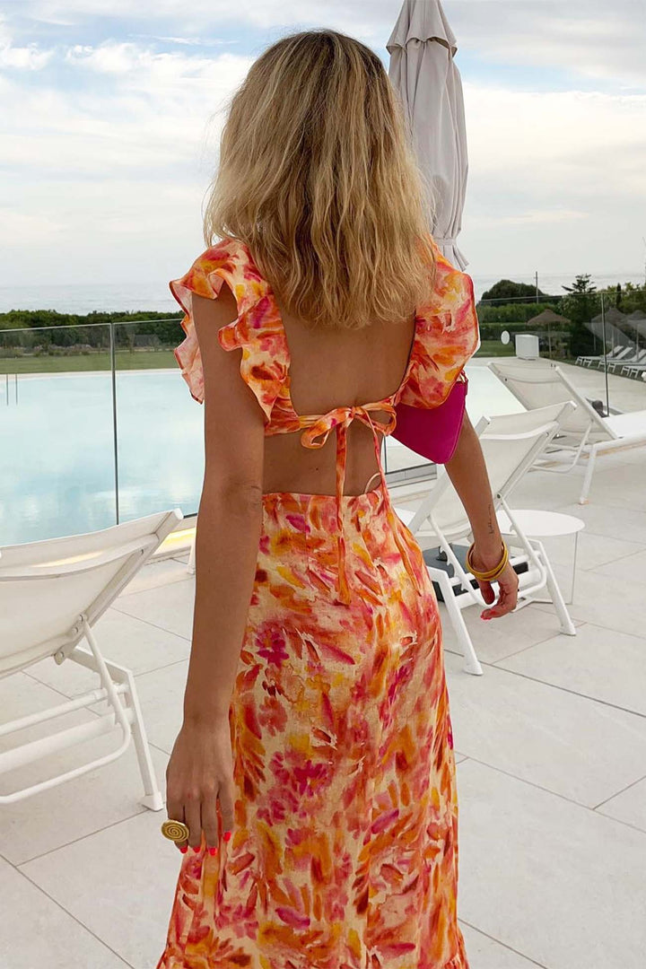 Amelora – Robe romantique à volants et imprimé floral