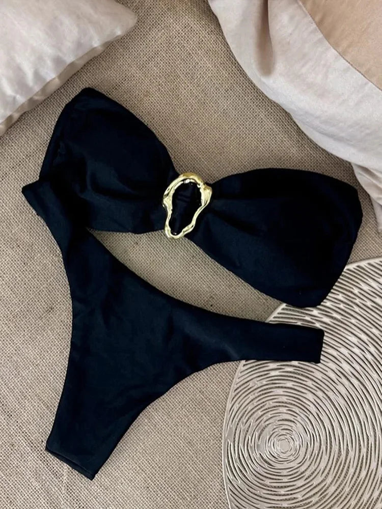 Inès – Bandeau bikini with gold detail