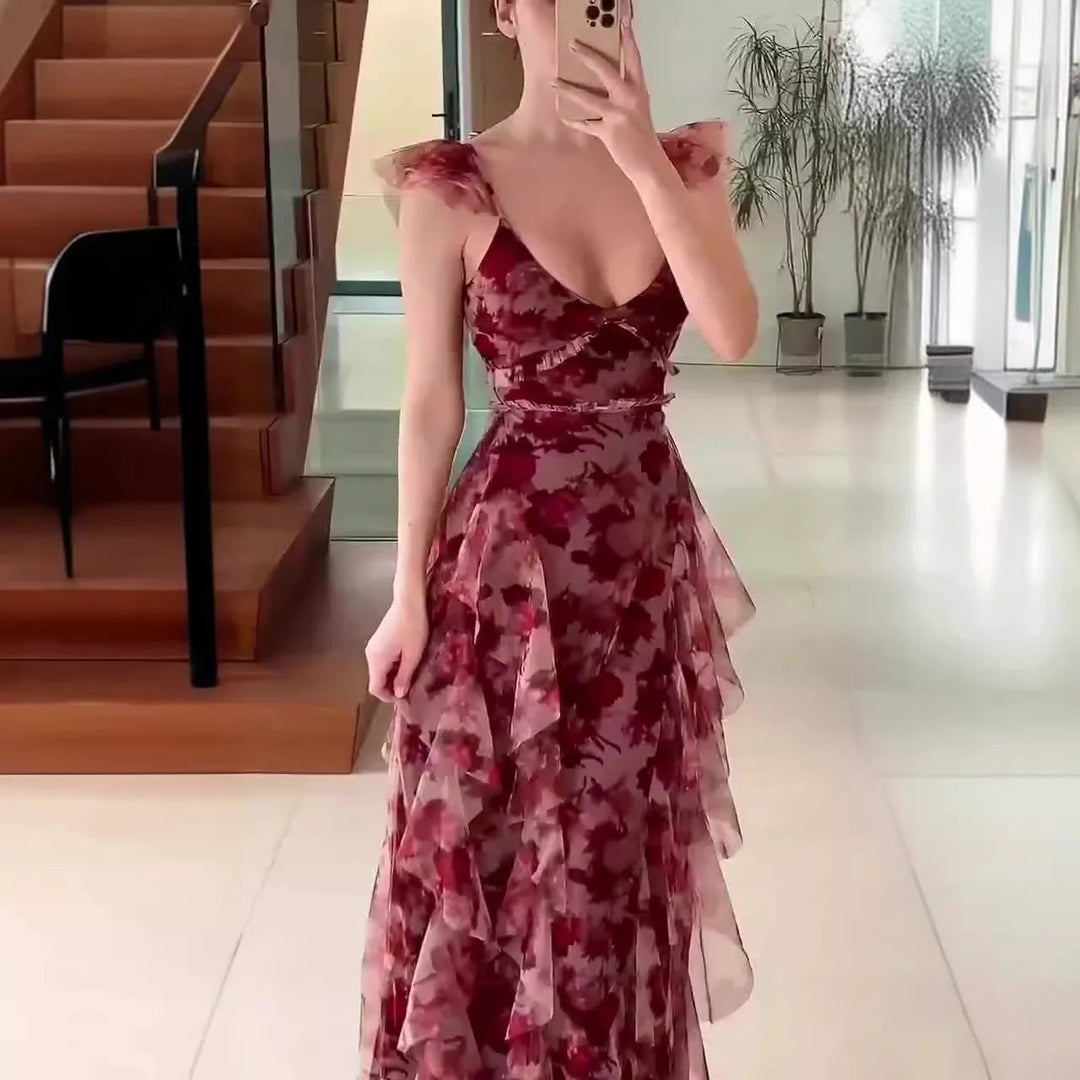 Almira – Romantische Maxi-jurk met Gelaagde Ruches