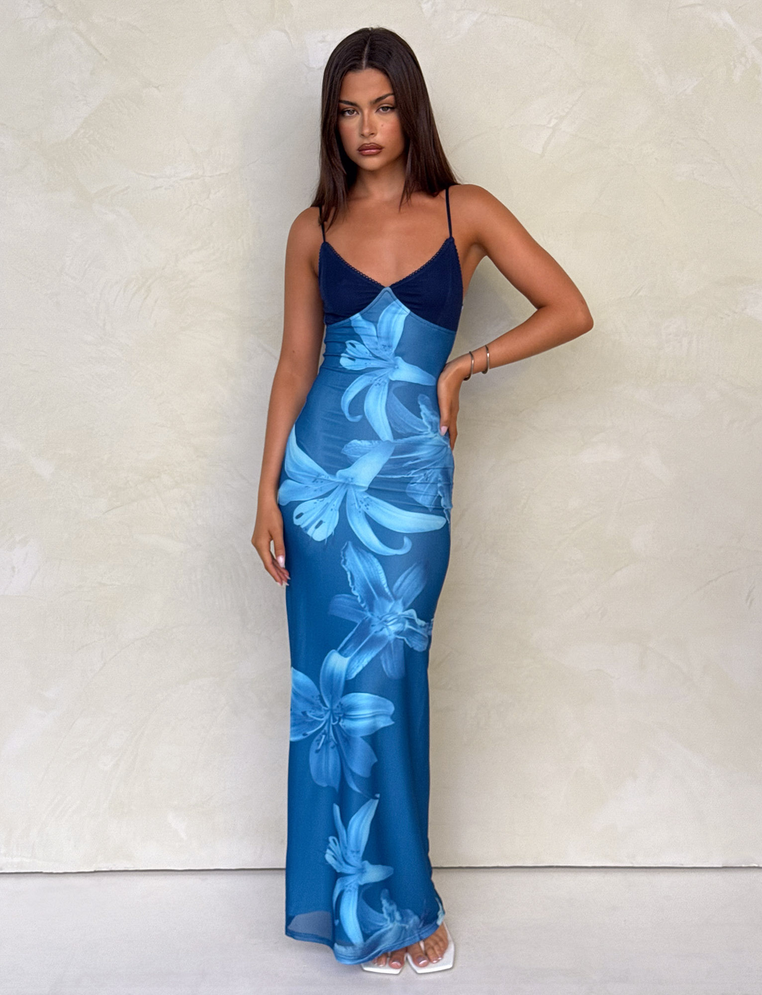 Meshira – Robe longue à imprimé orchidée