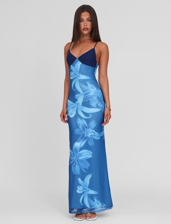 Meshira – Robe longue à imprimé orchidée
