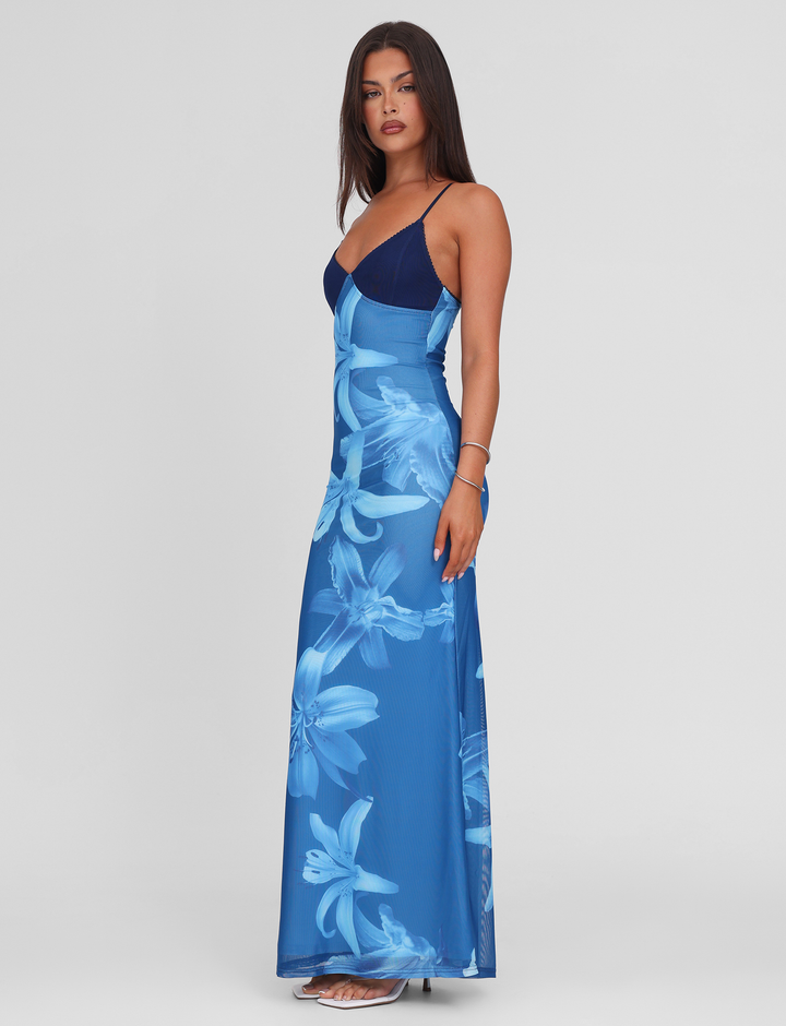 Meshira – Robe longue à imprimé orchidée