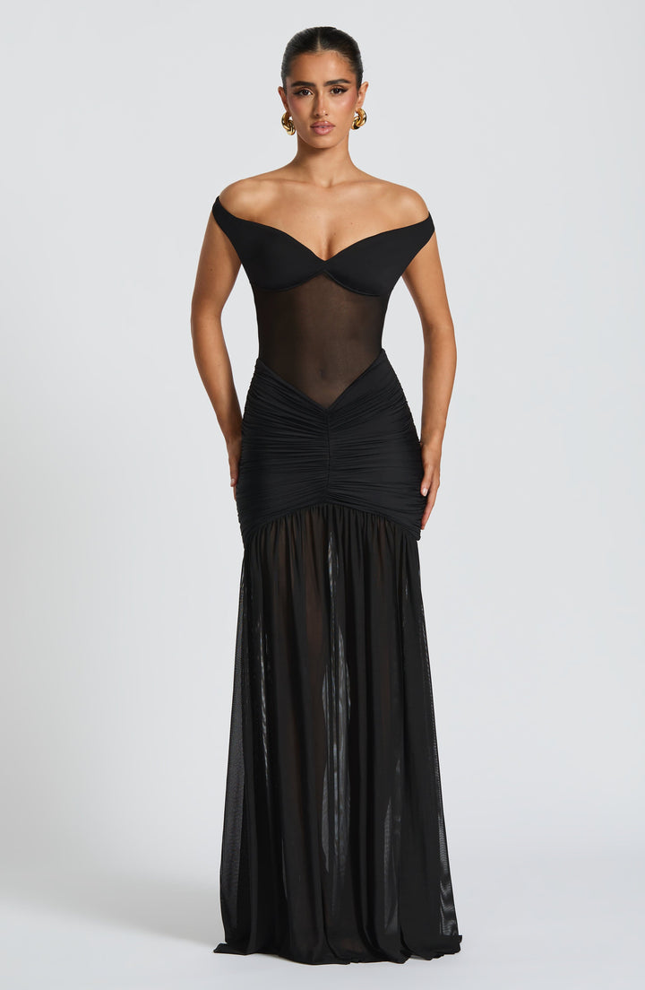 Sylarine – Bardotjurk met sheer details en split