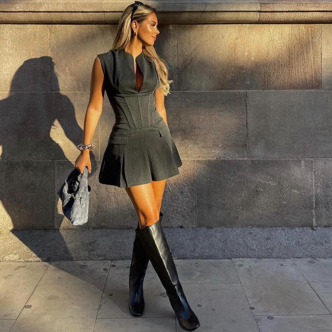 Sylvette – Corset Mini-jurk met Geplisseerde Rok
