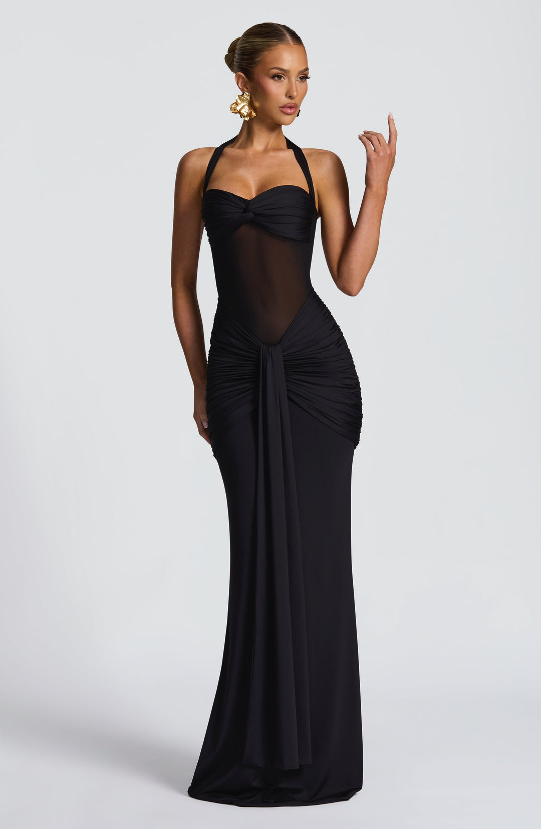 Seloura – Mesh &amp; Jersey Maxi Dress