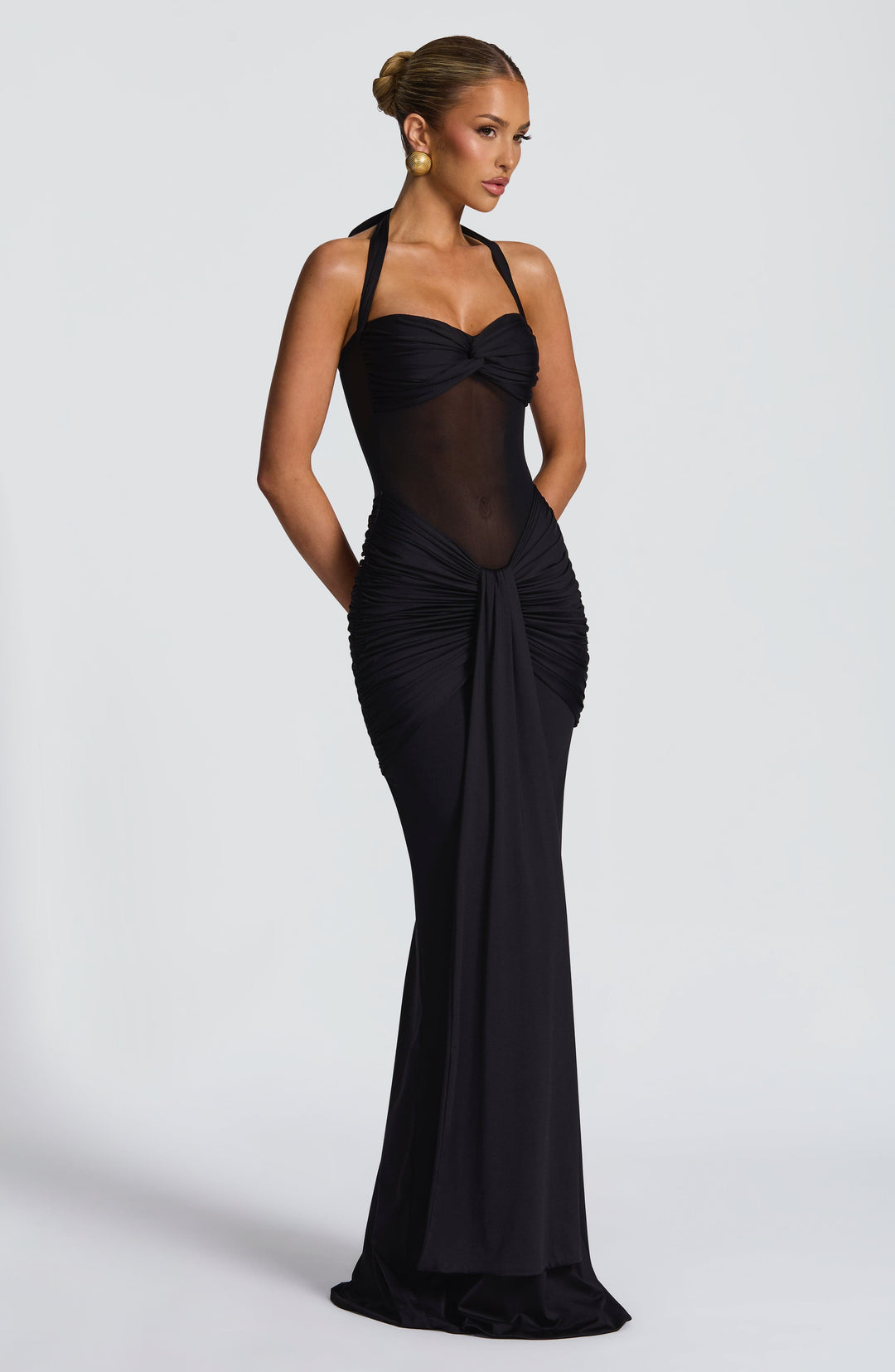Seloura – Mesh &amp; Jersey Maxi Dress