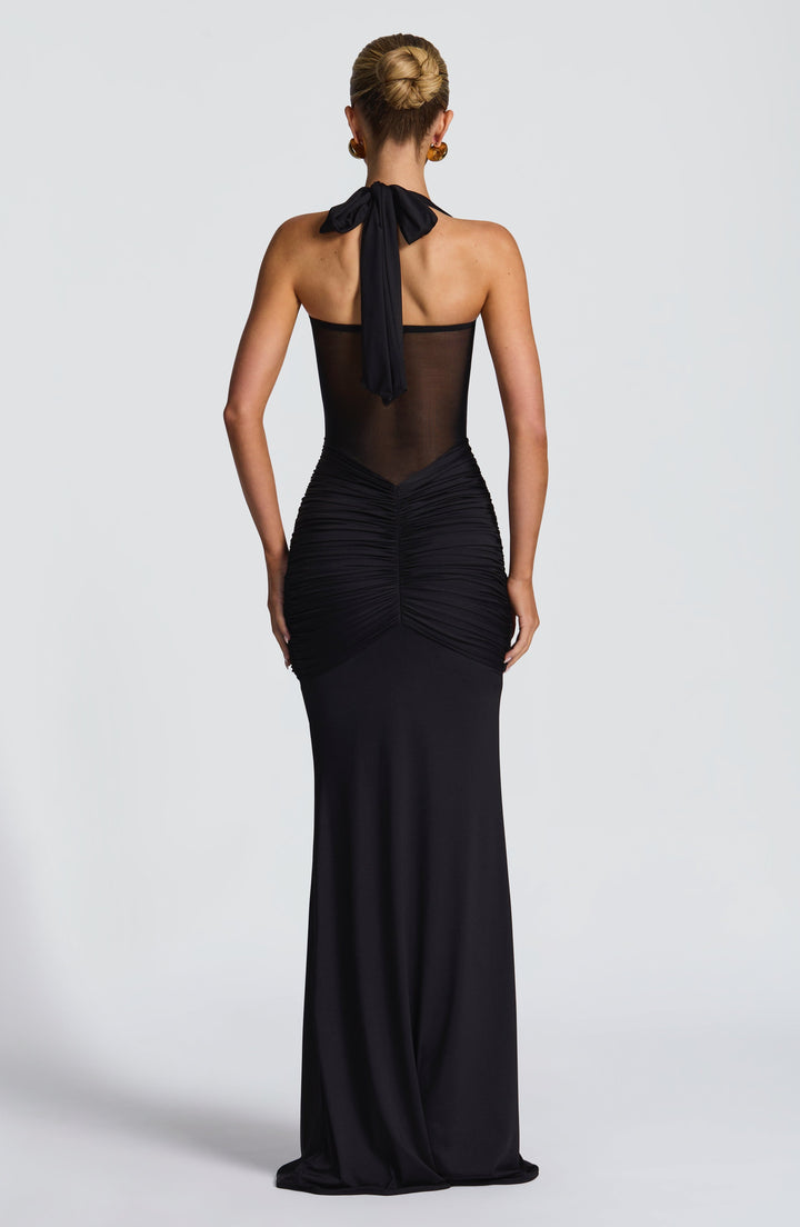 Seloura – Mesh &amp; Jersey Maxi Dress
