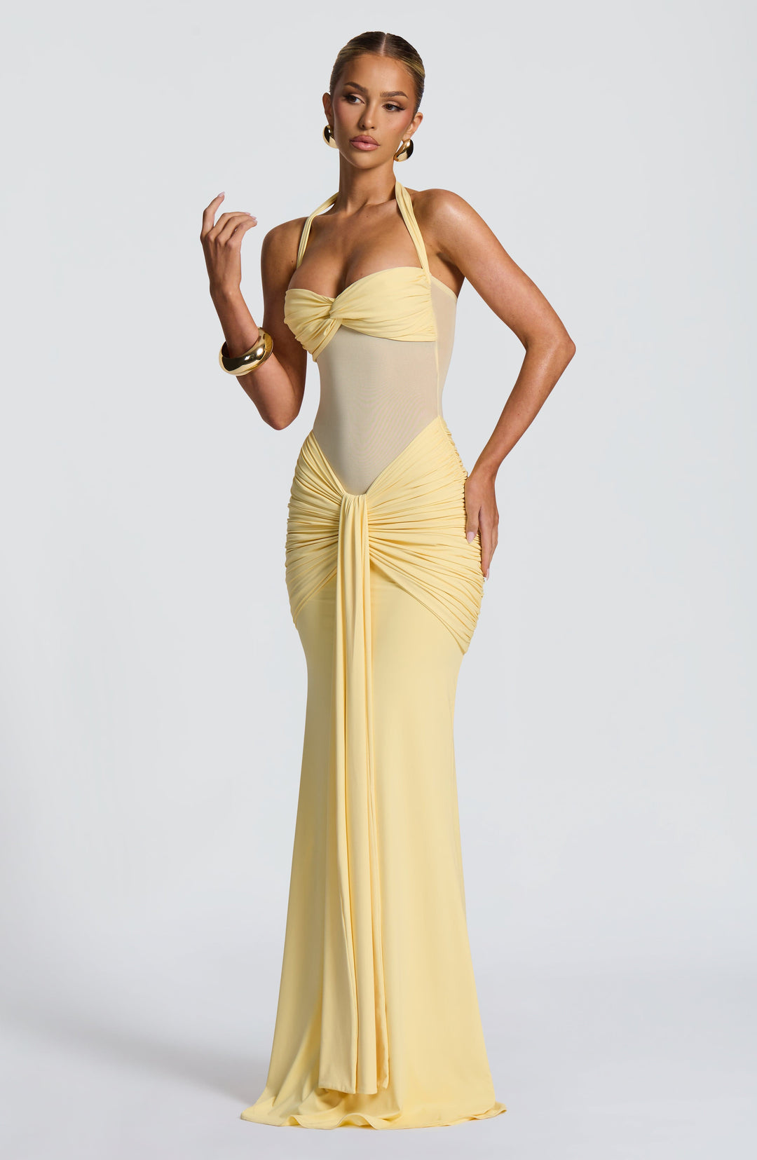 Seloura – Mesh &amp; Jersey Maxi Dress